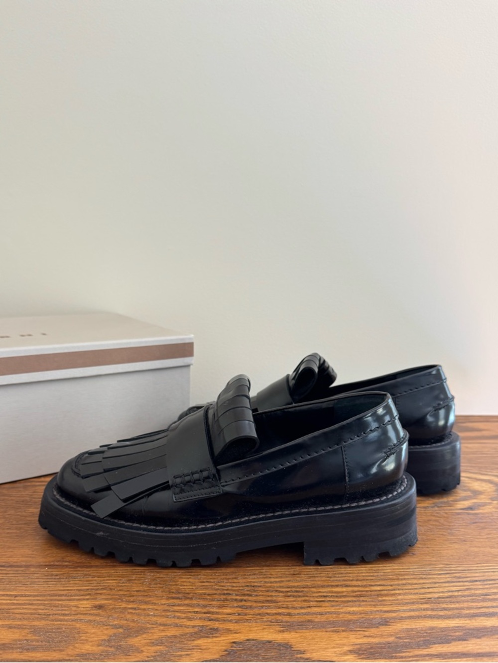Marni Black Fringe Leather Loafers - Picture 4 of 5